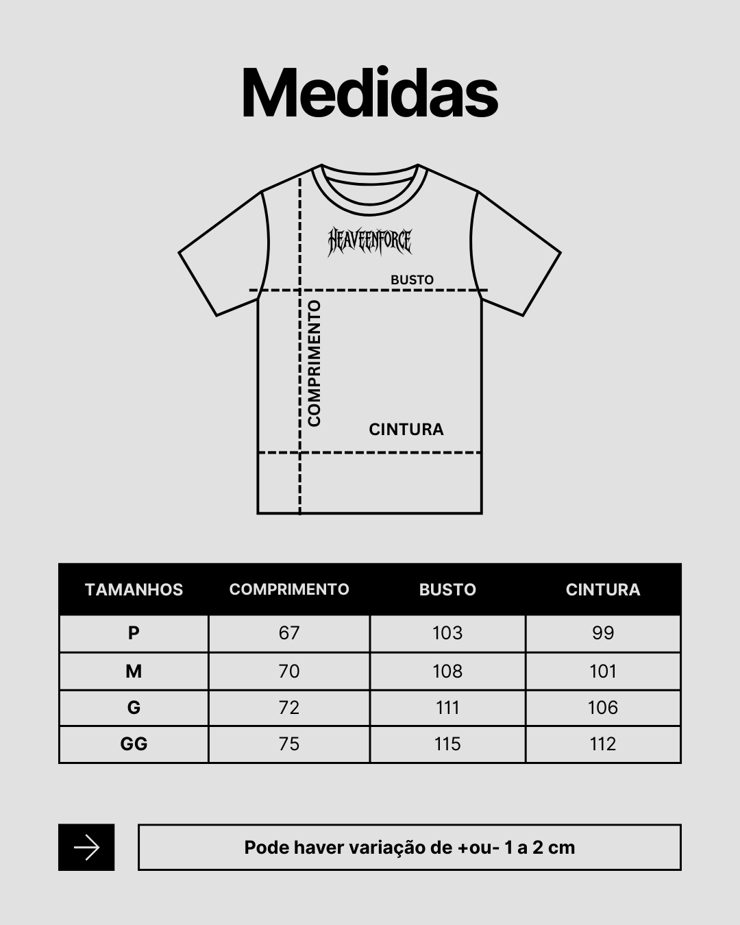 Tabela de Medidas Heaveen Force